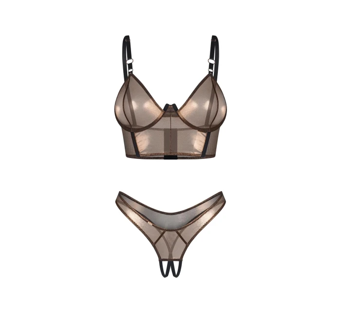 Dámský sexy set Soranna top & crotchless thong černozlatý - Obsessive