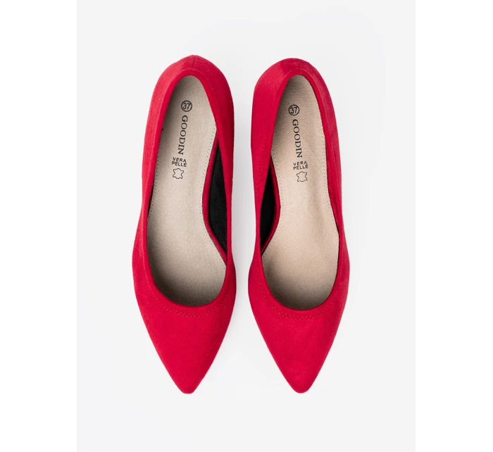 Designové dámské červené  lodičky na širokém podpatku