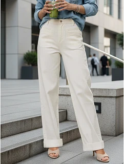 Dámské džíny s vysokým pasem a širokými nohavicemi krémové FashionStreet UY2938