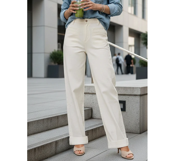 Dámské džíny s vysokým pasem a širokými nohavicemi krémové FashionStreet UY2938