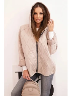 Dámská prošívaná bunda s kapucí tmavě béžová