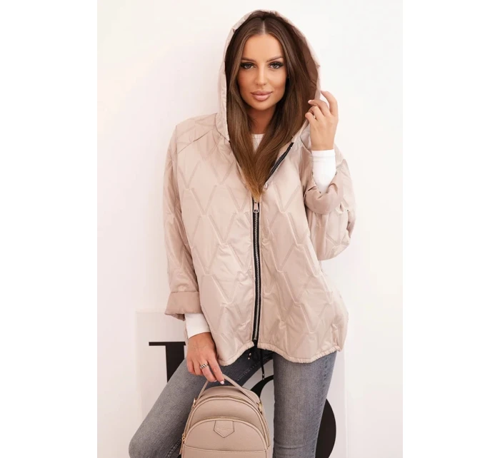 Dámská prošívaná bunda s kapucí tmavě béžová