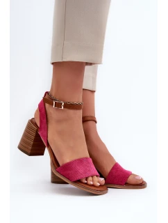 Dámské sandály na podpatku z eko semiše fuksie Ronvia