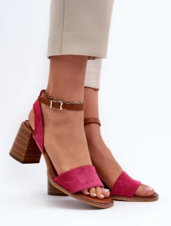 Dámské sandály na podpatku z eko semiše fuksie Ronvia