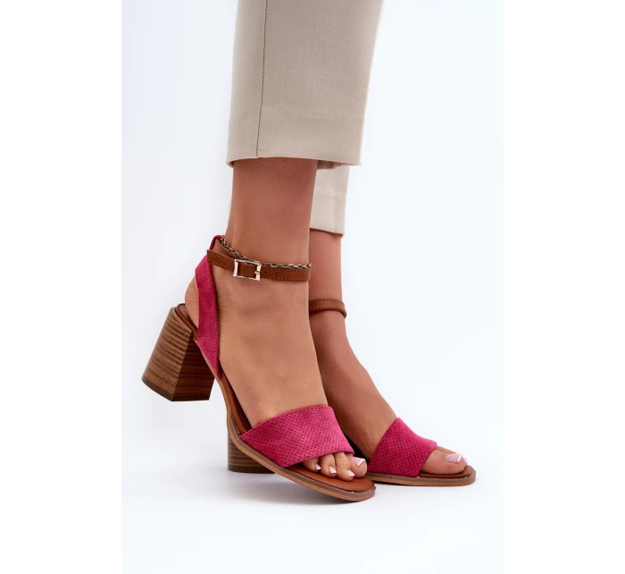 Dámské sandály na podpatku z eko semiše fuksie Ronvia Dámské sandály na podpatku z eko semiše fuksie Ronvia