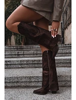 Dámské zateplené kozačky cowboy na podpatku s vytočenou horní částí čokoládové Julena Dámské zateplené kozačky cowboy na podpatku s vytočenou horní částí čokoládové Julena