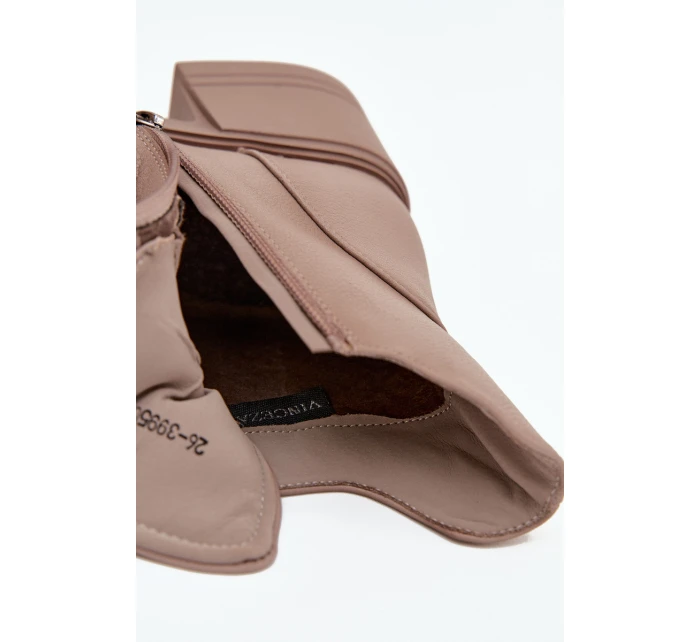 Dámské boty Vinceza – béžové, kožené, s blokovým podpatkem