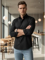 Pánská elegantní hladká černá košile SLIM FIT FashionStreet DX2596