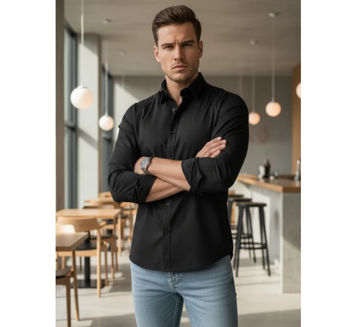 Pánská elegantní hladká černá košile SLIM FIT FashionStreet DX2596