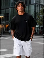 Pánské bavlněné tričko oversize s potiskem černé FashionStreet NX4015R