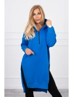 Zateplená halenka s bočními rozparky chrpově modrá Zateplená halenka s bočními rozparky chrpově modrá