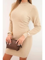 Dámská model 21314700 šaty s polo límcem z měkké alpaky tmavě béžová - K-Fashion