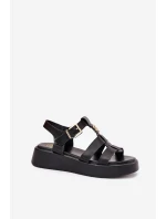 Dámské Sandály Na Platformě Se Zlatým Detalem Černé Fevire Dámské Sandály Na Platformě Se Zlatým Detalem Černé Fevire