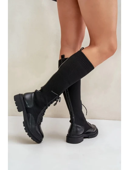 Nazouvací kozačky s ponožkovým svrškem černé Iranel