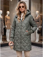 Dlouhá dámská prošívaná přechodová bunda, zelená, FashionStreet TY5863 Dlouhá dámská prošívaná přechodová bunda, zelená, FashionStreet TY5863
