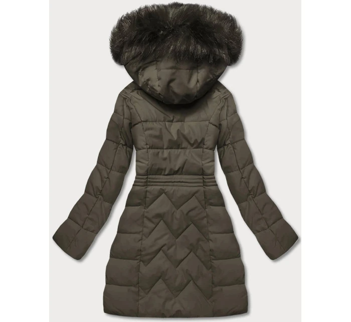 Dámská zimní bunda v army barvě s odepínací kapucí (16m9060-136)