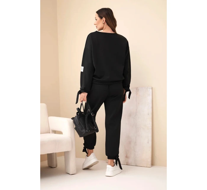 Komplet dámský máslový z viskózy s vázáním černý Komplet dámský máslový z viskózy s vázáním černý