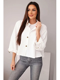 Dámská jarní bavlněná bunda model 22084749 na knoflíky s límcem ecru - K-Fashion