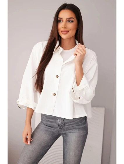 Dámská jarní bavlněná bunda model 22084749 na knoflíky s límcem ecru - K-Fashion