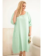 Dámské šaty Plus Size viskózové s kapsami krátkým rukávem tmavě mátová Dámské šaty Plus Size viskózové s kapsami krátkým rukávem tmavě mátová
