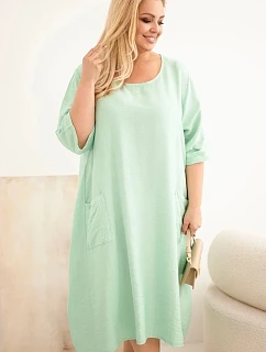 Dámské šaty Plus Size viskózové s kapsami krátkým rukávem tmavě mátová