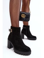 Dámské Zamszové Boty Na Sloupku s Ozdobou Černé Menoria