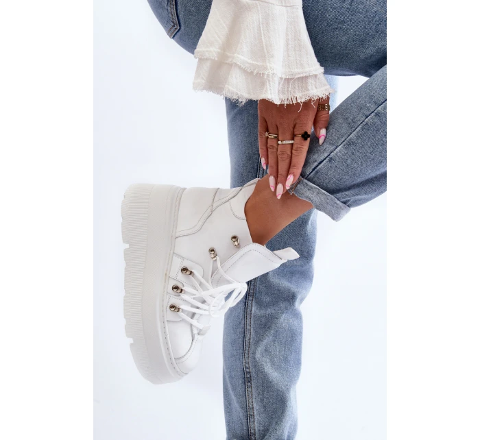 Zazoo 3416 Kožené Dámské Sportovní Boty Bílé