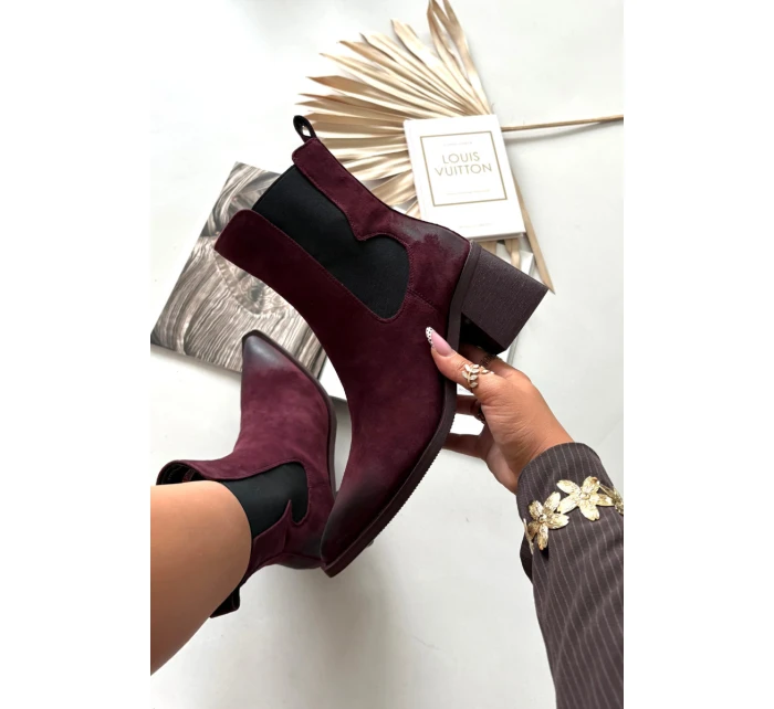 Kožené semišové dámské boty na podpatku vyhřívané Artiker 57C0048 bordó