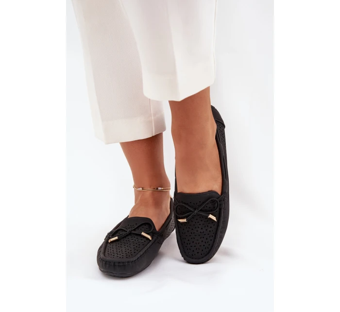 Dámské mokasíny s perforovaným vzorem a šněrováním Mirisa – černé Dámské mokasíny s perforovaným vzorem a šněrováním Mirisa – černé
