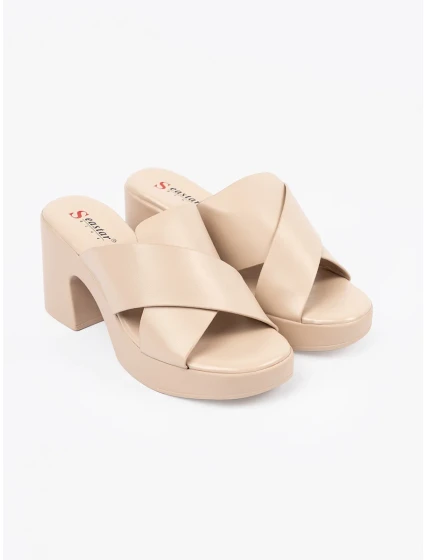 Originální dámské hnědé  nazouváky na širokém podpatku