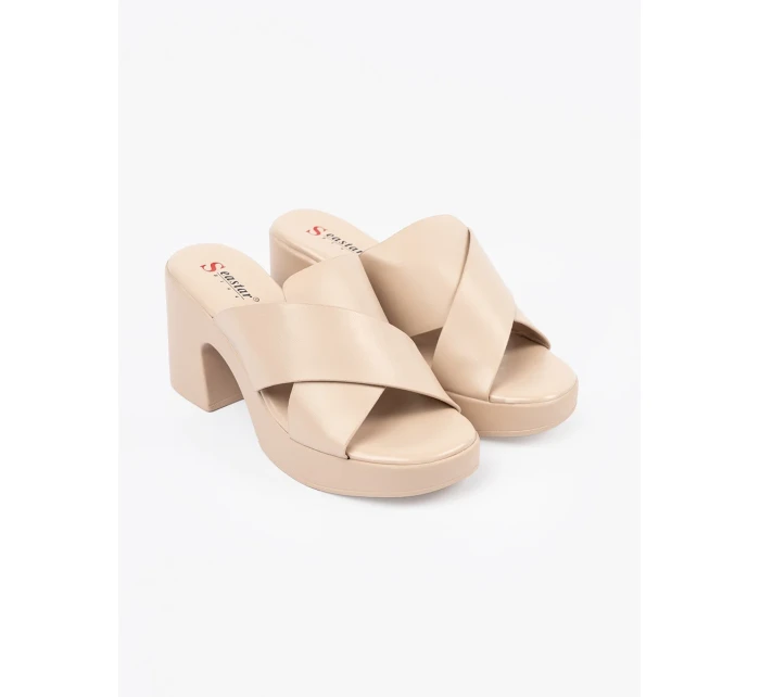 Originální dámské hnědé  nazouváky na širokém podpatku