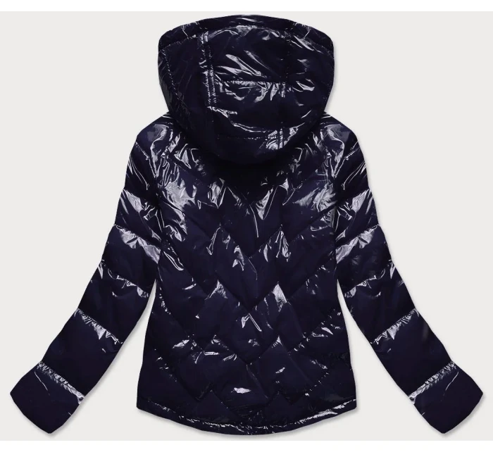 Tmavě modrá prošívaná dámská bunda s kapucí (R9562)