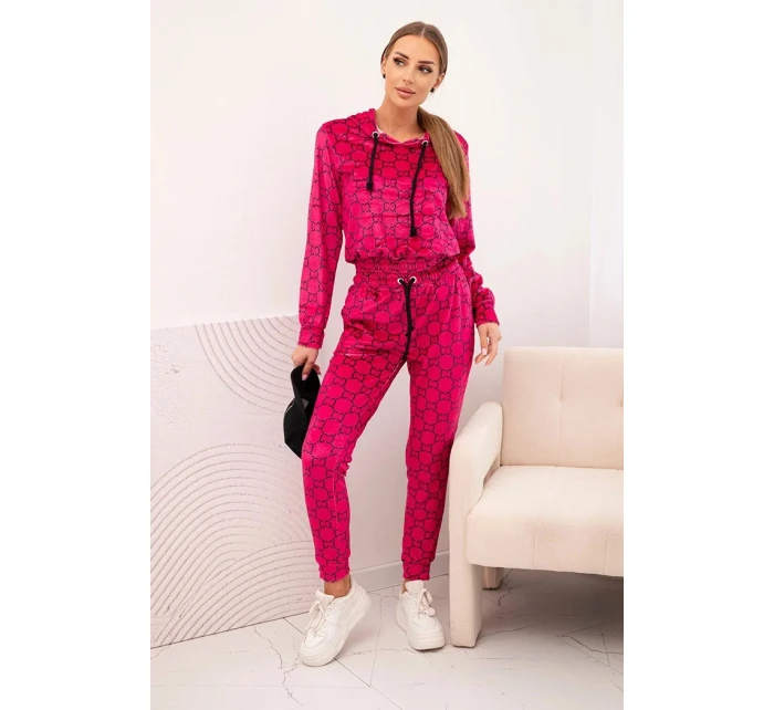 Dámská souprava z veluru s potiskem fuchsiová
