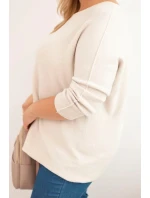 Dámský svetr plus size s lodičkovým výstřihem béžový Dámský svetr plus size s lodičkovým výstřihem béžový