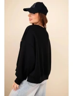 Dámská mikina máslová s výšivkou volného střihu černý