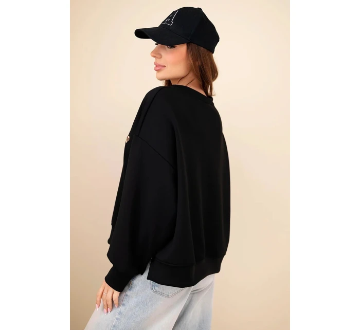 Dámská mikina máslová s výšivkou volného střihu černý