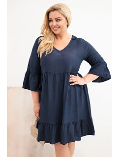 Dámské šaty Plus Size z viskózy s ažurovým zdobením tmavě modrá