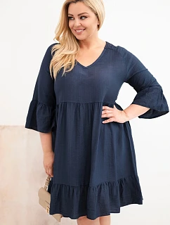 Dámské šaty Plus Size z viskózy s ažurovým zdobením tmavě modrá