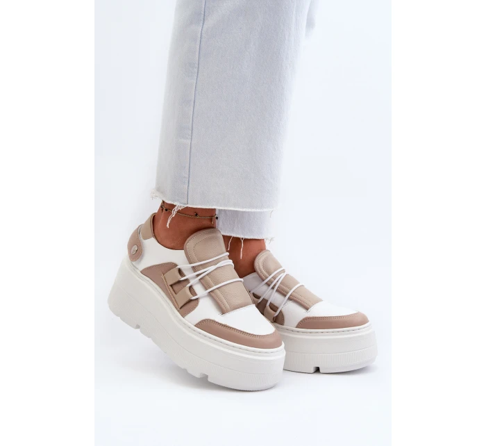 Zazoo 1833 Dámské Kožené Tenisky na Masivní Podrážce Bílé