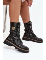 Lakované workery dámské s zlatým detailem zateplené černé model 21712830 - Boto Lakované workery dámské s zlatým detailem zateplené černé model 21712830 - Boto