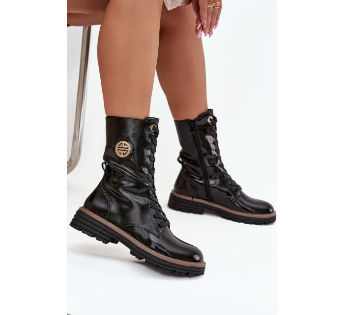 Lakované workery dámské s zlatým detailem zateplené černé model 21712830 - Boto Lakované workery dámské s zlatým detailem zateplené černé model 21712830 - Boto