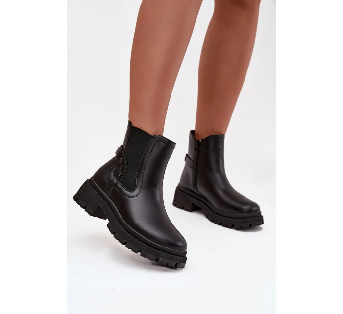 Kozačky kozačky na zip s detaily zateplené černé model 21747742 - Boto