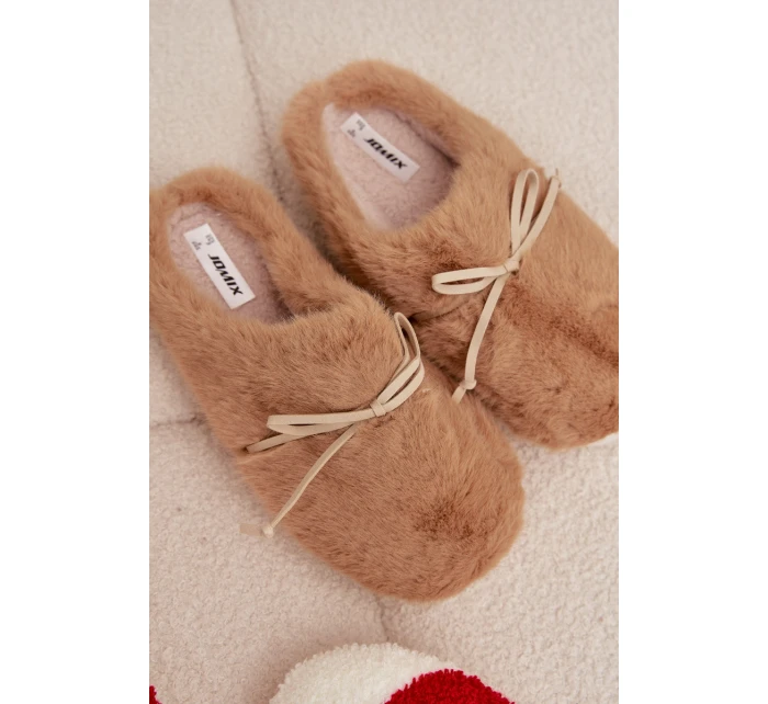 Kožešinové pantofle s mašlí Camel Minella