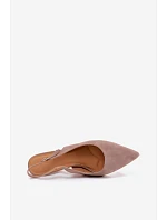 Dámské sandály na podpatku z přírodního semiše tmavě béžové Kandy