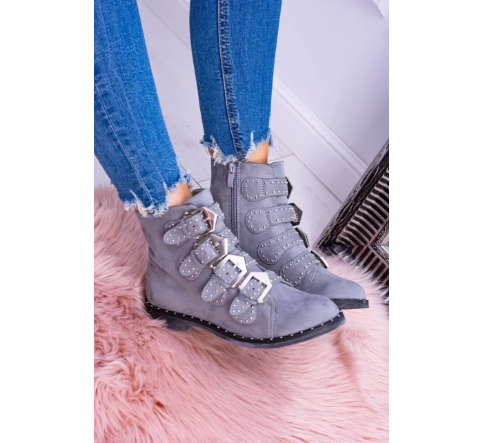Lu Boo tmavě šedé semišové kotníkové boty Virginia Rock Star
