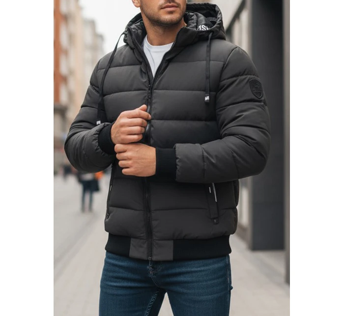 Pánská tmavě šedá prošívaná zimní bunda s kapucí FashionStreet TX5095