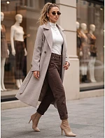 Dlouhý dámský dvouřadý kabát s páskem, hnědý, FashionStreet NY0807 Dlouhý dámský dvouřadý kabát s páskem, hnědý, FashionStreet NY0807