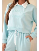 Dámská souprava máslová mikina s límečkem a rovné kalhoty mátová