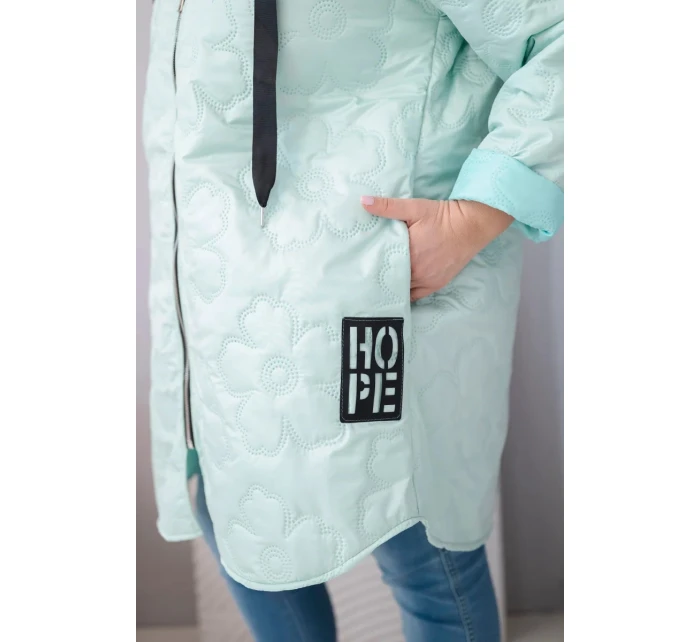 Dámská bunda Plus Size prošívaná s kapucí a nápisem model 22011666 růžový neon - K-Fashion