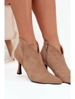 Nízké dámské kotníkové boty na jehlovém podpatku ekozamšové béžové Jolivra
